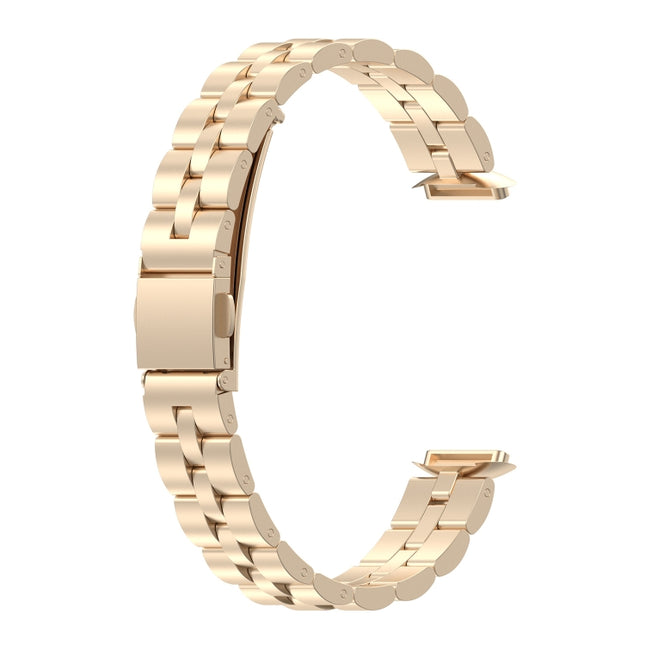 For Fitbit Luxe Special Edition Three-beads Stainless Steel Flat Buckle Replacement Strap Watchband(Gold)-garmade.com