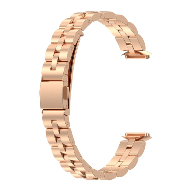 For Fitbit Luxe Special Edition Three-beads Stainless Steel Flat Buckle Replacement Strap Watchband(Rose Gold)-garmade.com