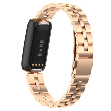 For Fitbit Luxe Special Edition Three-beads Stainless Steel Flat Buckle Replacement Strap Watchband(Rose Gold)-garmade.com