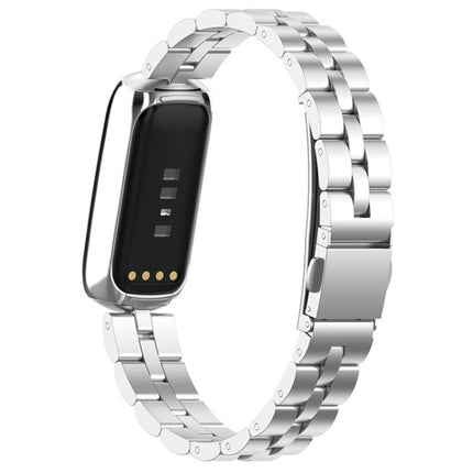 For Fitbit Luxe Special Edition Three-beads Stainless Steel Flat Buckle Replacement Strap Watchband(Silver)-garmade.com