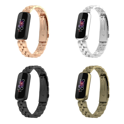 For Fitbit Luxe Special Edition Three-beads Stainless Steel Flat Buckle Replacement Strap Watchband(Rose Gold)-garmade.com