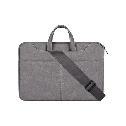 ST06SDJ Frosted PU Business Laptop Bag with Detachable Shoulder Strap, Size:15.6 inch(Dark Gray)-garmade.com