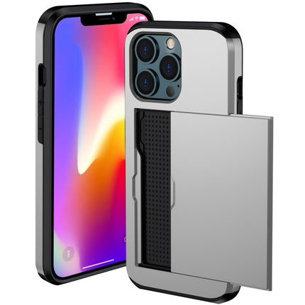 Shockproof Armor Protective Case with Slide Card Slot For iPhone 13 mini(Silver)-garmade.com