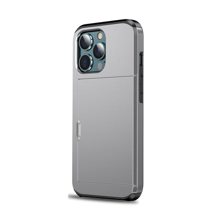 Shockproof Armor Protective Case with Slide Card Slot For iPhone 13 mini(Grey)-garmade.com