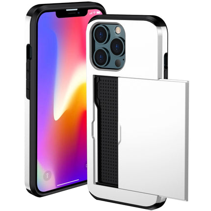 Shockproof Armor Protective Case with Slide Card Slot For iPhone 13 mini(White)-garmade.com