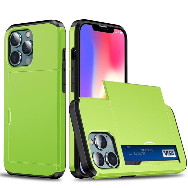 Shockproof Armor Protective Case with Slide Card Slot For iPhone 13 mini(Green)-garmade.com