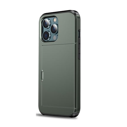 Shockproof Armor Protective Case with Slide Card Slot For iPhone 13 mini(Army Green)-garmade.com