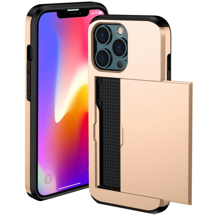 Shockproof Armor Protective Case with Slide Card Slot For iPhone 13 mini(Gold)-garmade.com