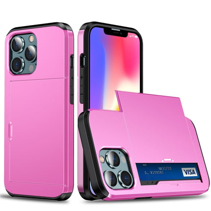 Shockproof Armor Protective Case with Slide Card Slot For iPhone 13 mini(Pink)-garmade.com