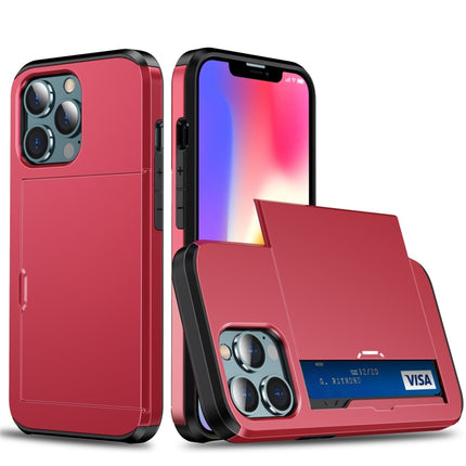 Shockproof Armor Protective Case with Slide Card Slot For iPhone 13 mini(Red)-garmade.com