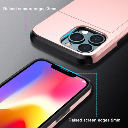 Shockproof Armor Protective Case with Slide Card Slot For iPhone 13 mini(Rose Gold)-garmade.com
