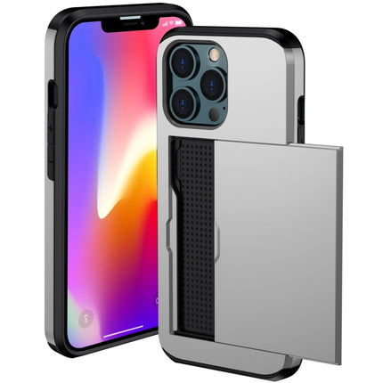 Shockproof Armor Protective Case with Slide Card Slot For iPhone 13(Silver)-garmade.com