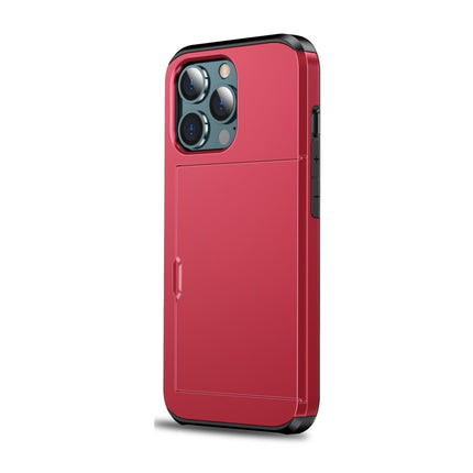 Shockproof Armor Protective Case with Slide Card Slot For iPhone 13(Red)-garmade.com