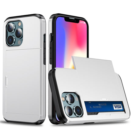 Shockproof Armor Protective Case with Slide Card Slot For iPhone 13 Pro(White)-garmade.com