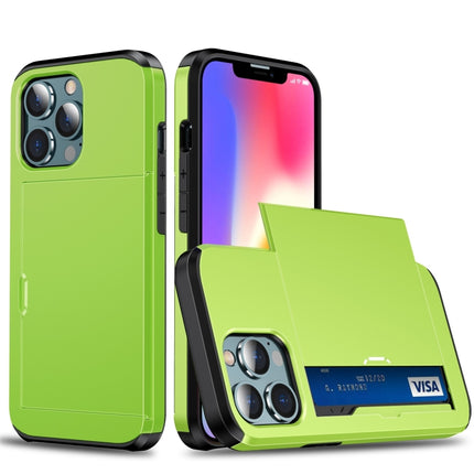 Shockproof Armor Protective Case with Slide Card Slot For iPhone 13 Pro(Green)-garmade.com