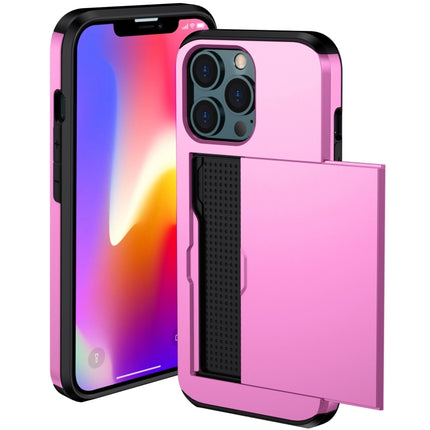 Shockproof Armor Protective Case with Slide Card Slot For iPhone 13 Pro(Pink)-garmade.com