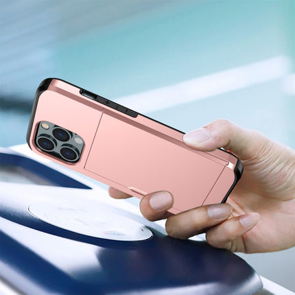 Shockproof Armor Protective Case with Slide Card Slot For iPhone 13 Pro(Rose Gold)-garmade.com