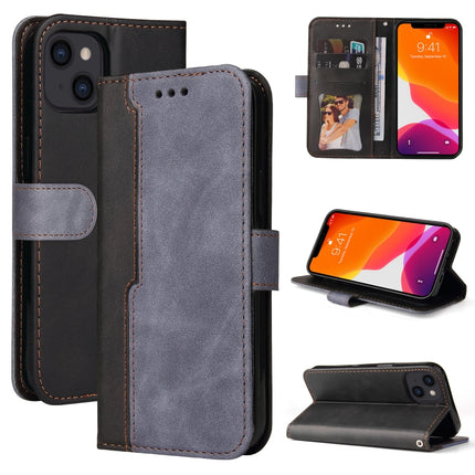 Business Stitching-Color Horizontal Flip PU Leather Case with Holder & Card Slots & Photo Frame For iPhone 13 (Grey)-garmade.com