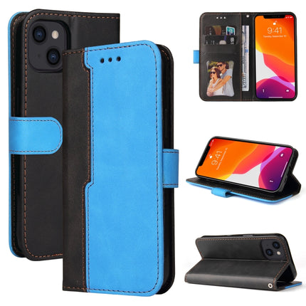 Business Stitching-Color Horizontal Flip PU Leather Case with Holder & Card Slots & Photo Frame For iPhone 13 (Blue)-garmade.com