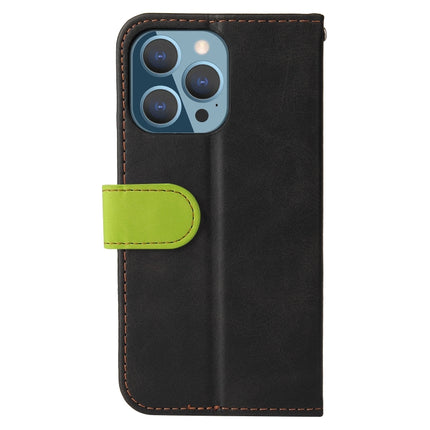 Business Stitching-Color Horizontal Flip PU Leather Case with Holder & Card Slots & Photo Frame For iPhone 13 Pro (Green)-garmade.com