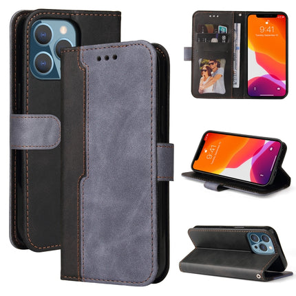 Business Stitching-Color Horizontal Flip PU Leather Case with Holder & Card Slots & Photo Frame For iPhone 13 Pro (Grey)-garmade.com