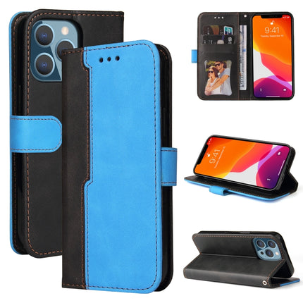 Business Stitching-Color Horizontal Flip PU Leather Case with Holder & Card Slots & Photo Frame For iPhone 13 Pro (Blue)-garmade.com