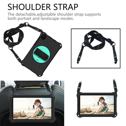 For Samsung Galaxy Tab A7 Lite 8.7 2021 T220 / T225 360 Degree Rotation Honeycomb Shockproof Silicone PC Protective Case with Holder & Shoulder Strap & Hand Strap(Black Mint Green)-garmade.com
