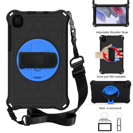 For Samsung Galaxy Tab A7 Lite 8.7 2021 T220 / T225 360 Degree Rotation Honeycomb Shockproof Silicone PC Protective Case with Holder & Shoulder Strap & Hand Strap(Black Blue)-garmade.com