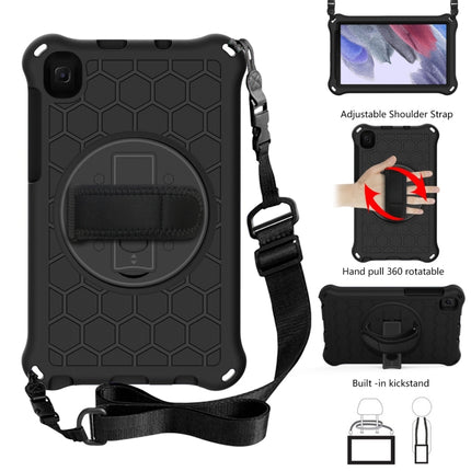 For Samsung Galaxy Tab A7 Lite 8.7 2021 T220 / T225 360 Degree Rotation Honeycomb Shockproof Silicone PC Protective Case with Holder & Shoulder Strap & Hand Strap(Black)-garmade.com