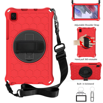 For Samsung Galaxy Tab A7 Lite 8.7 2021 T220 / T225 360 Degree Rotation Honeycomb Shockproof Silicone PC Protective Case with Holder & Shoulder Strap & Hand Strap(Red Black)-garmade.com