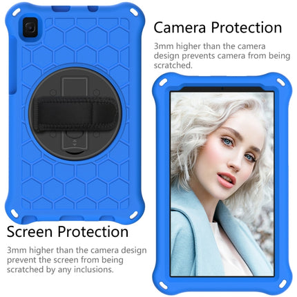 For Samsung Galaxy Tab A7 Lite 8.7 2021 T220 / T225 360 Degree Rotation Honeycomb Shockproof Silicone PC Protective Case with Holder & Shoulder Strap & Hand Strap(Blue Black)-garmade.com