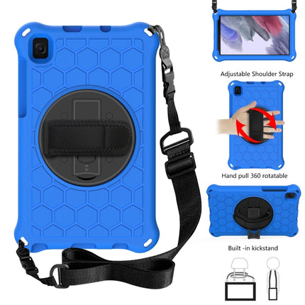 For Samsung Galaxy Tab A7 Lite 8.7 2021 T220 / T225 360 Degree Rotation Honeycomb Shockproof Silicone PC Protective Case with Holder & Shoulder Strap & Hand Strap(Blue Black)-garmade.com