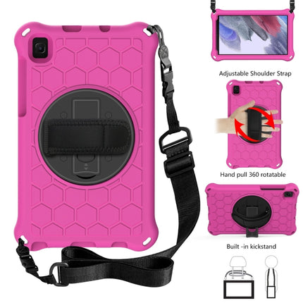 For Samsung Galaxy Tab A7 Lite 8.7 2021 T220 / T225 360 Degree Rotation Honeycomb Shockproof Silicone PC Protective Case with Holder & Shoulder Strap & Hand Strap(Rose Red Black)-garmade.com