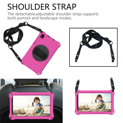 For Samsung Galaxy Tab A7 Lite 8.7 2021 T220 / T225 360 Degree Rotation Honeycomb Shockproof Silicone PC Protective Case with Holder & Shoulder Strap & Hand Strap(Rose Red Black)-garmade.com