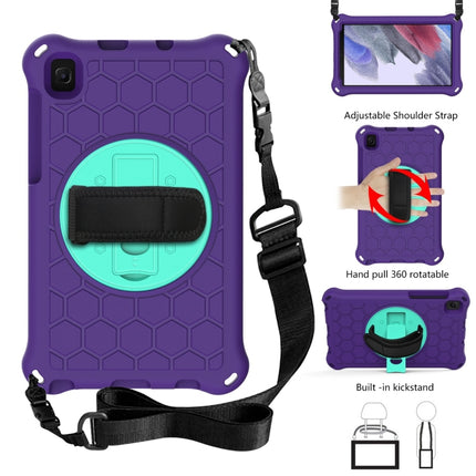 For Samsung Galaxy Tab A7 Lite 8.7 2021 T220 / T225 360 Degree Rotation Honeycomb Shockproof Silicone PC Protective Case with Holder & Shoulder Strap & Hand Strap(Purple Mint Green)-garmade.com