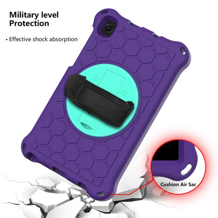 For Samsung Galaxy Tab A7 Lite 8.7 2021 T220 / T225 360 Degree Rotation Honeycomb Shockproof Silicone PC Protective Case with Holder & Shoulder Strap & Hand Strap(Purple Mint Green)-garmade.com