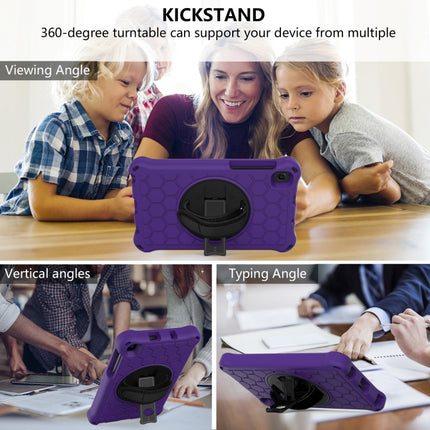 For Samsung Galaxy Tab A7 Lite 8.7 2021 T220 / T225 360 Degree Rotation Honeycomb Shockproof Silicone PC Protective Case with Holder & Shoulder Strap & Hand Strap(Purple Black)-garmade.com