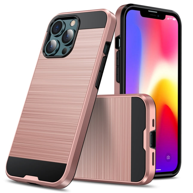 Brushed Texture Shockproof Protective Case For iPhone 13 Pro(Rose Gold)-garmade.com