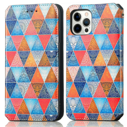 Colored Drawing Magnetic Horizontal Flip PU Leather Case with Holder & Card Slots & Wallet For iPhone 13 mini(Rhombus Mandala)-garmade.com