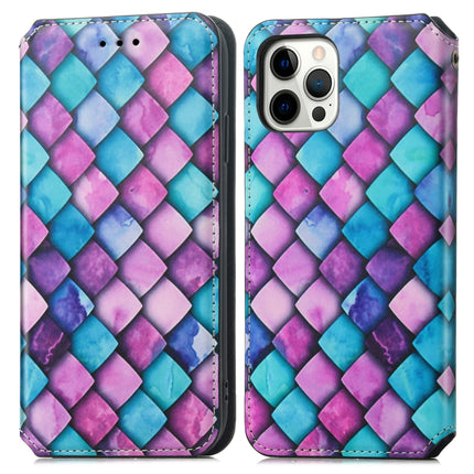 Colored Drawing Magnetic Horizontal Flip PU Leather Case with Holder & Card Slots & Wallet For iPhone 13 mini(Purple Scales)-garmade.com