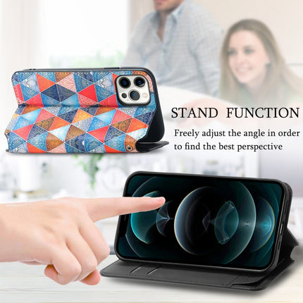 Colored Drawing Magnetic Horizontal Flip PU Leather Case with Holder & Card Slots & Wallet For iPhone 13(Rhombus Mandala)-garmade.com