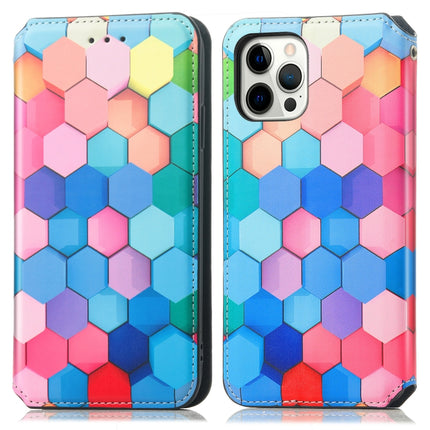 Colored Drawing Magnetic Horizontal Flip PU Leather Case with Holder & Card Slots & Wallet For iPhone 13(Color Honeycomb)-garmade.com