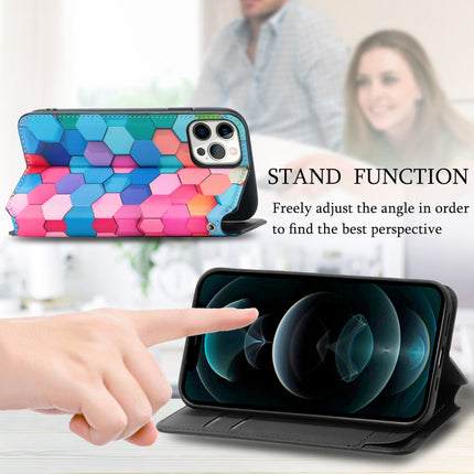 Colored Drawing Magnetic Horizontal Flip PU Leather Case with Holder & Card Slots & Wallet For iPhone 13(Color Honeycomb)-garmade.com