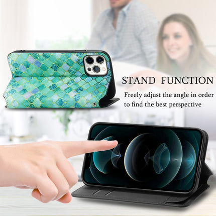 Colored Drawing Magnetic Horizontal Flip PU Leather Case with Holder & Card Slots & Wallet For iPhone 13 Pro(Emerald Stone)-garmade.com