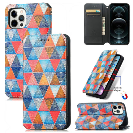 Colored Drawing Magnetic Horizontal Flip PU Leather Case with Holder & Card Slots & Wallet For iPhone 13 Pro(Rhombus Mandala)-garmade.com