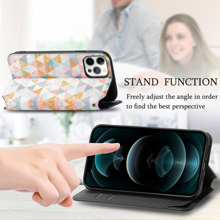 Colored Drawing Magnetic Horizontal Flip PU Leather Case with Holder & Card Slots & Wallet For iPhone 13 Pro(Nordic Rhombus)-garmade.com