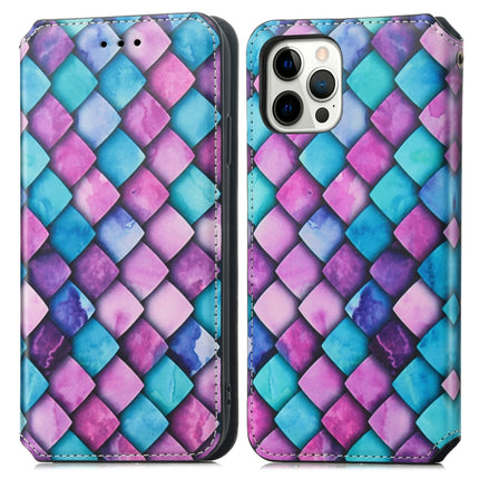 Colored Drawing Magnetic Horizontal Flip PU Leather Case with Holder & Card Slots & Wallet For iPhone 13 Pro(Purple Scales)-garmade.com