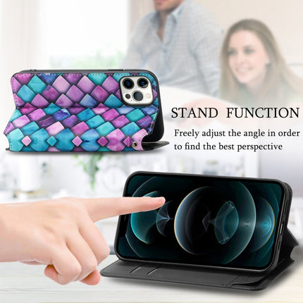 Colored Drawing Magnetic Horizontal Flip PU Leather Case with Holder & Card Slots & Wallet For iPhone 13 Pro(Purple Scales)-garmade.com
