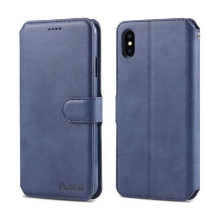 For iPhone X / XS AZNS Calf Texture Magnetic Horizontal Flip PU Leather Case with Holder & Card Slots & Photo Frame(Blue)-garmade.com