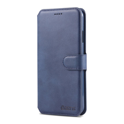 For iPhone X / XS AZNS Calf Texture Magnetic Horizontal Flip PU Leather Case with Holder & Card Slots & Photo Frame(Blue)-garmade.com